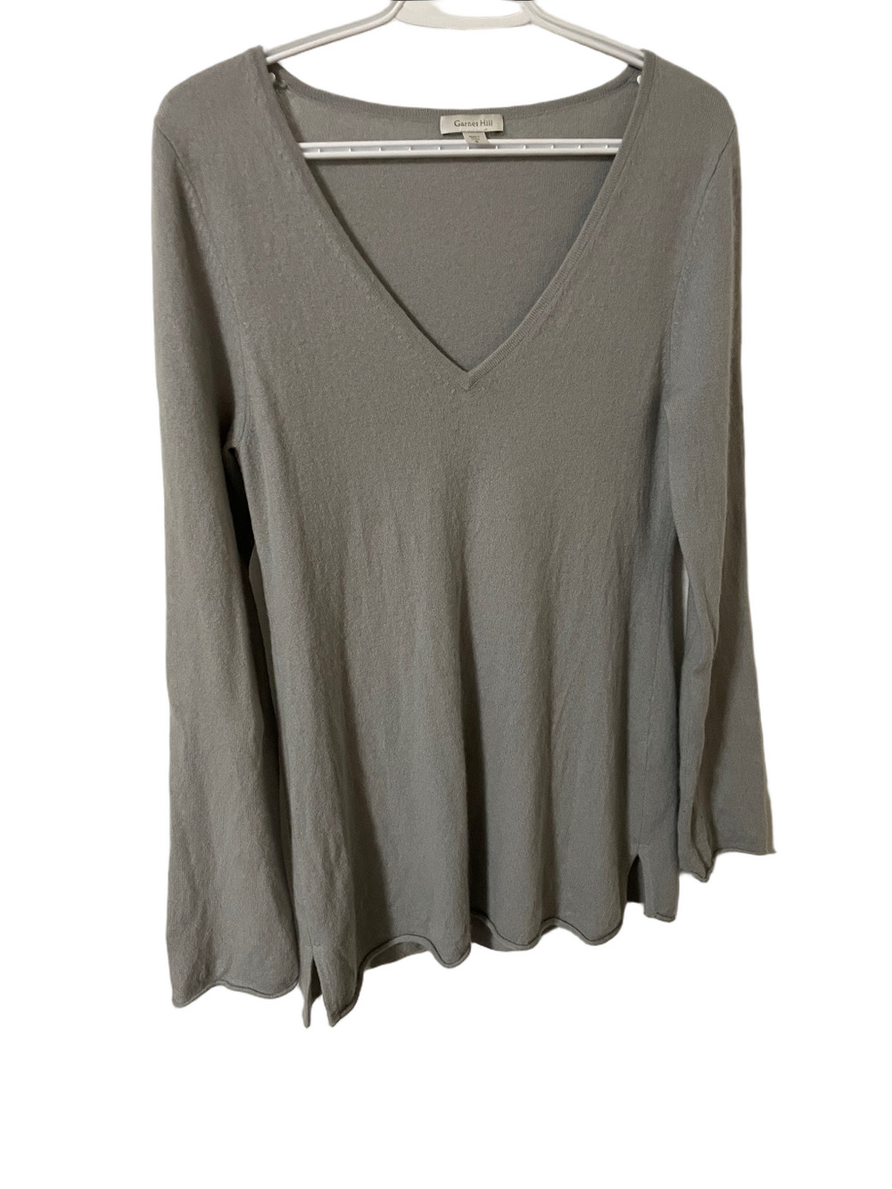 Garnet Hill Cashmere V-Neck Long Sleeve Grey Sweater Size Medium
